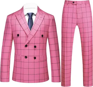 UNINUKOO Men's Suits 2 Piece Plaid Double Breasted Slim Fit Checkered Wedding Casual Homecoming Tuxedo Jacket Dress Pants Set