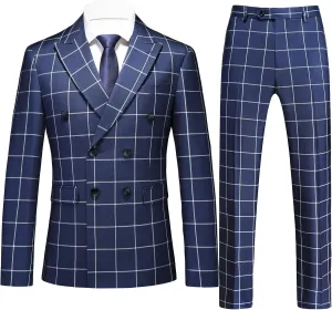 UNINUKOO Men's Suits 2 Piece Plaid Double Breasted Slim Fit Checkered Wedding Casual Homecoming Tuxedo Jacket Dress Pants Set