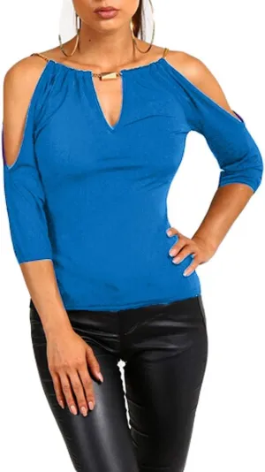 USGreatgorgeous Womens Open Cold Shoulder Slim Fit Short Sleeve Tee Shirt Casual Blouse Tops