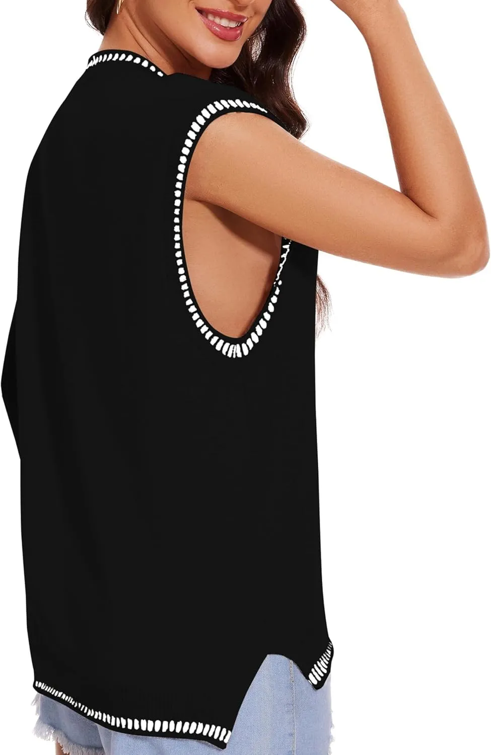 Wanzetaly 2024 Womens Casual V Neck Sweater Vest Sleeveless Knitted Tank Tops Pullover Vest