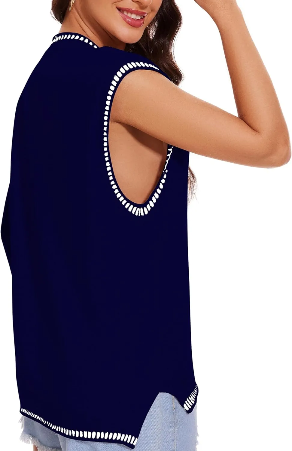 Wanzetaly 2024 Womens Casual V Neck Sweater Vest Sleeveless Knitted Tank Tops Pullover Vest