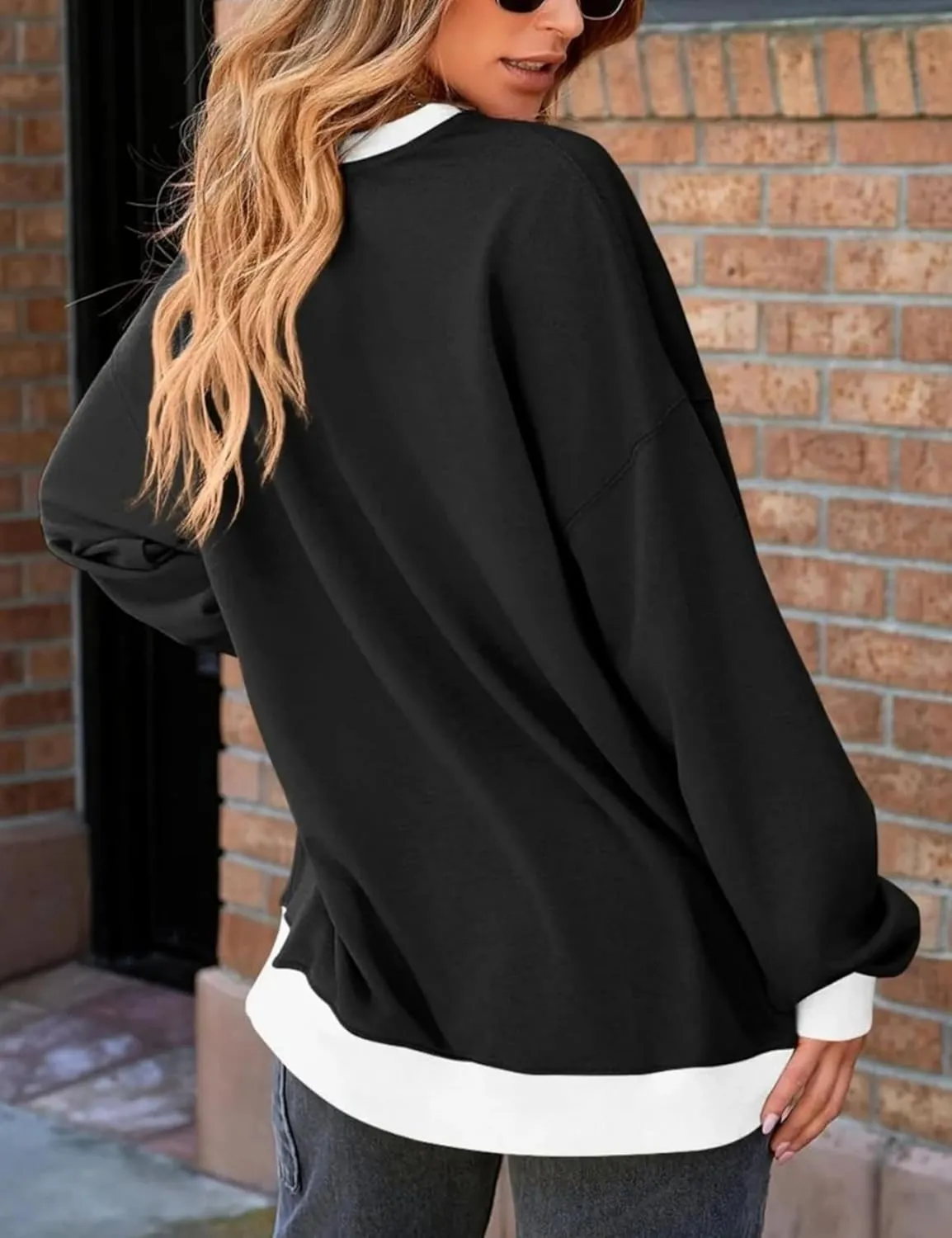 Wanzetaly Women's Oversized Sweatshirt Button Henley Neck Hoodies Long Sleeve Pullover Tops 2024 Outfits