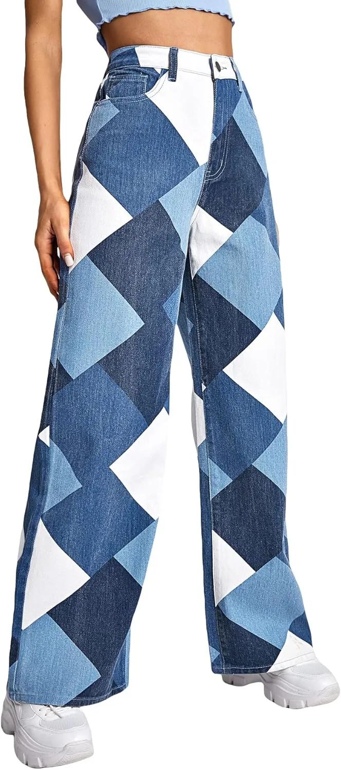 WDIRARA Women's Cow Print Ripped Jeans High Waisted Button Skinny Denim Pants