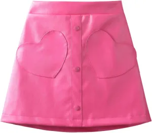 WELAKEN Faux Leather Skirt for Girls Toddler & Kids II Girl's A Line Skirt with Two Front Pockets