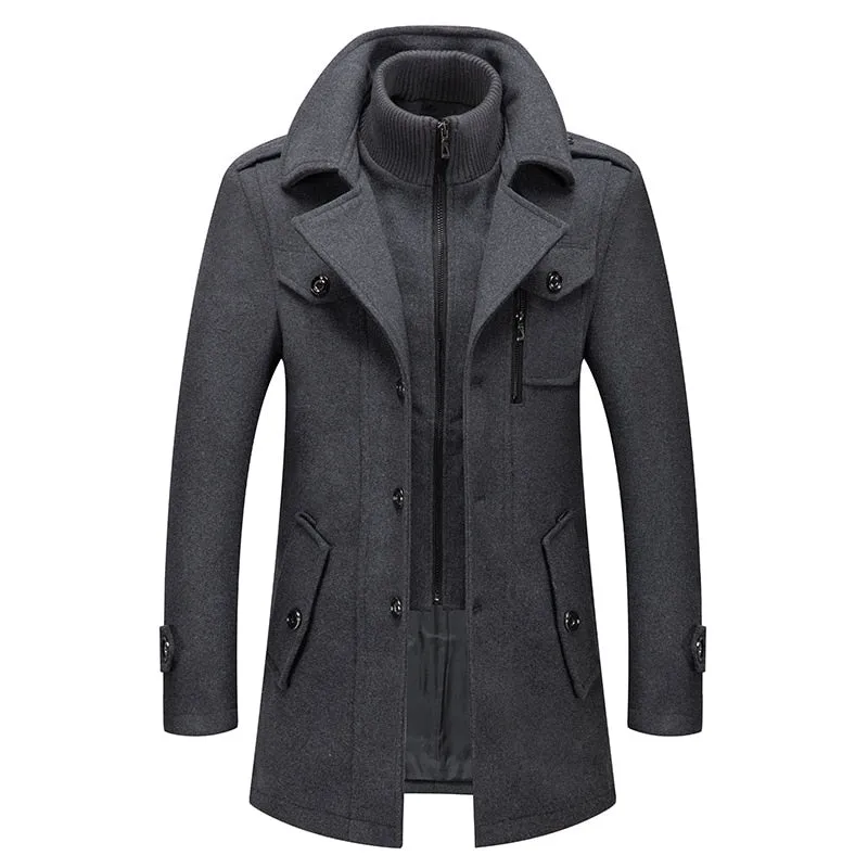 West Louis Business Double Collar Windbreaker Woolen Pea Coat