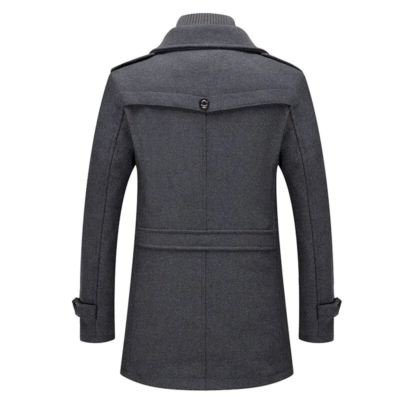 West Louis Business Double Collar Windbreaker Woolen Pea Coat