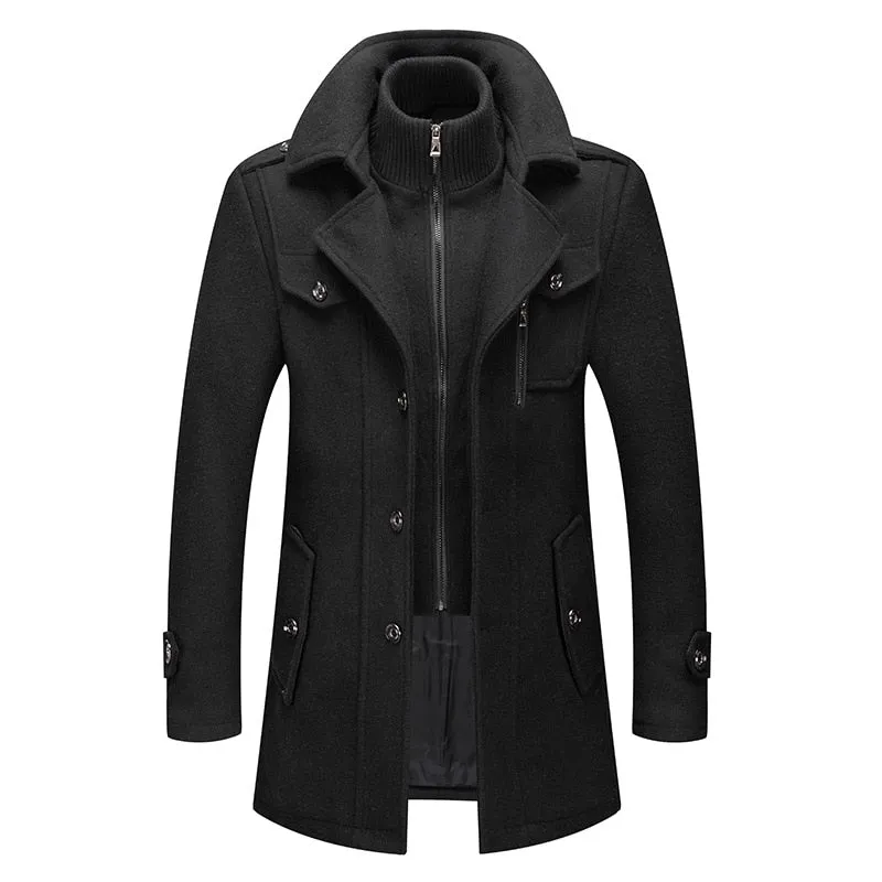 West Louis Business Double Collar Windbreaker Woolen Pea Coat