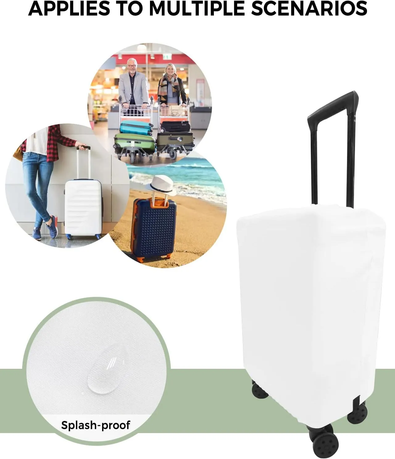 White Travel Luggage Cover, Anti-scratch Elastic Luggage Covers For Suitcase Protector, Washable Baggage Covers Fit 19-21 Inch Carry on Luggage