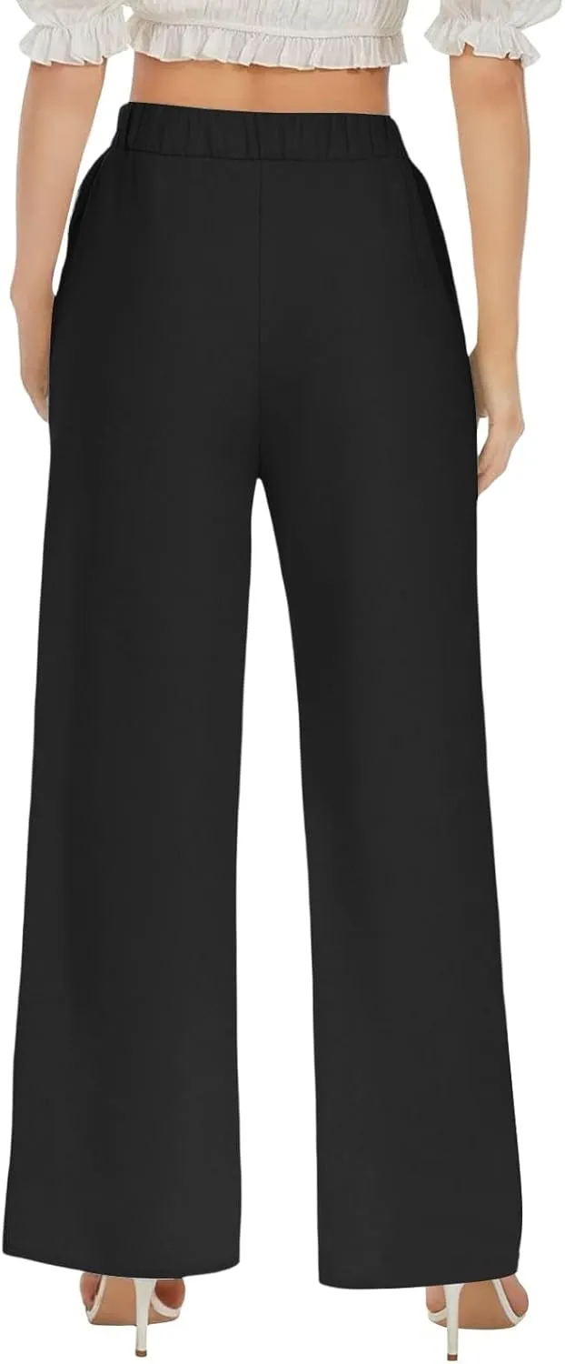 Wide Leg Cotton Linen Pants Women Casual Summer Elastic Waist Beach Pants Loose Fit Flowy Lounge Trousers with Pockets