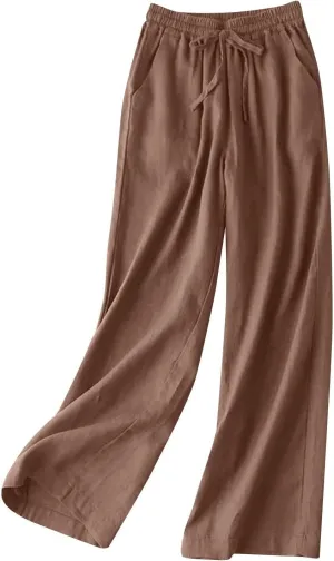 Wide Leg Dress Pants Women's High Waisted Dressy Trousers Linen Palazzo Summer Casual Loose High Waist Long Lounge