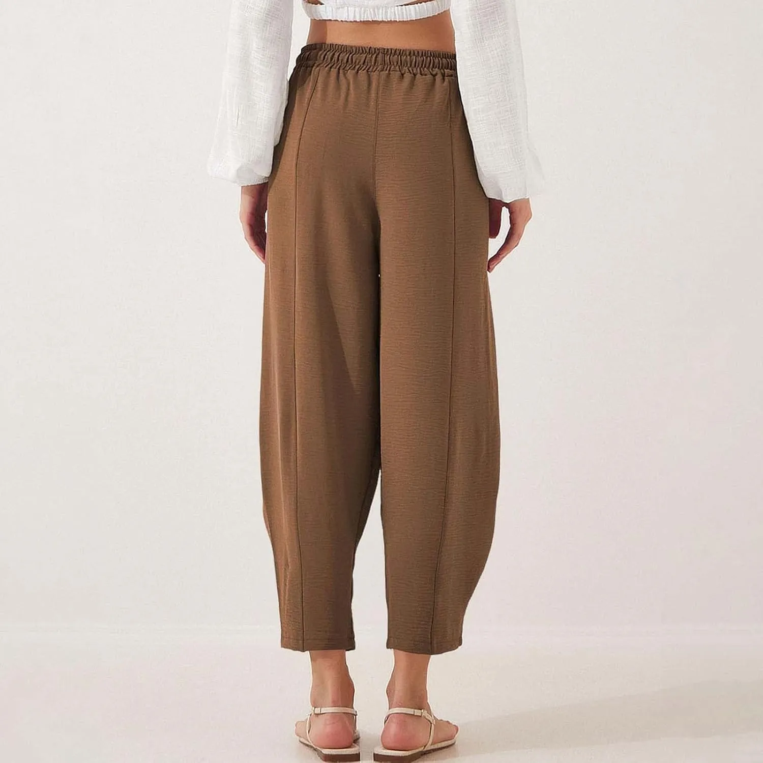 Wide Leg Harem Pants for Women Cotton Linen Casual High Waisted Trousers with Pockets Loose Fit Beach Palazzo Pants