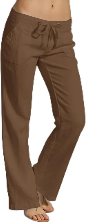 Wide Leg Linen Pants for Women Summer Casual Palazzo Flowy Boho Beach Pants Drawstring High Waist Palazzo Trousers