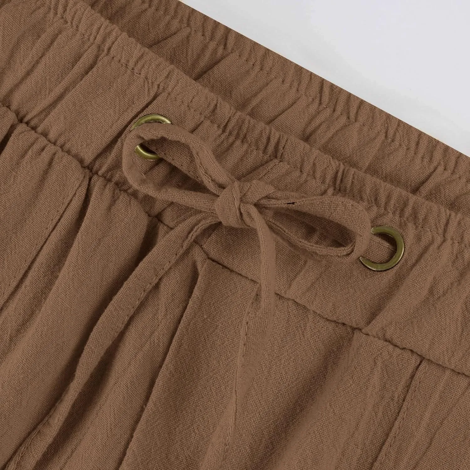Wide Leg Linen Pants for Women Summer Casual Palazzo Flowy Boho Beach Pants Drawstring High Waist Palazzo Trousers