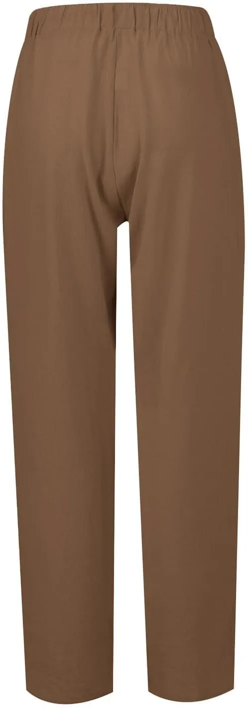 Wide Leg Linen Pants for Women Summer Casual Palazzo Flowy Boho Beach Pants Drawstring High Waist Palazzo Trousers