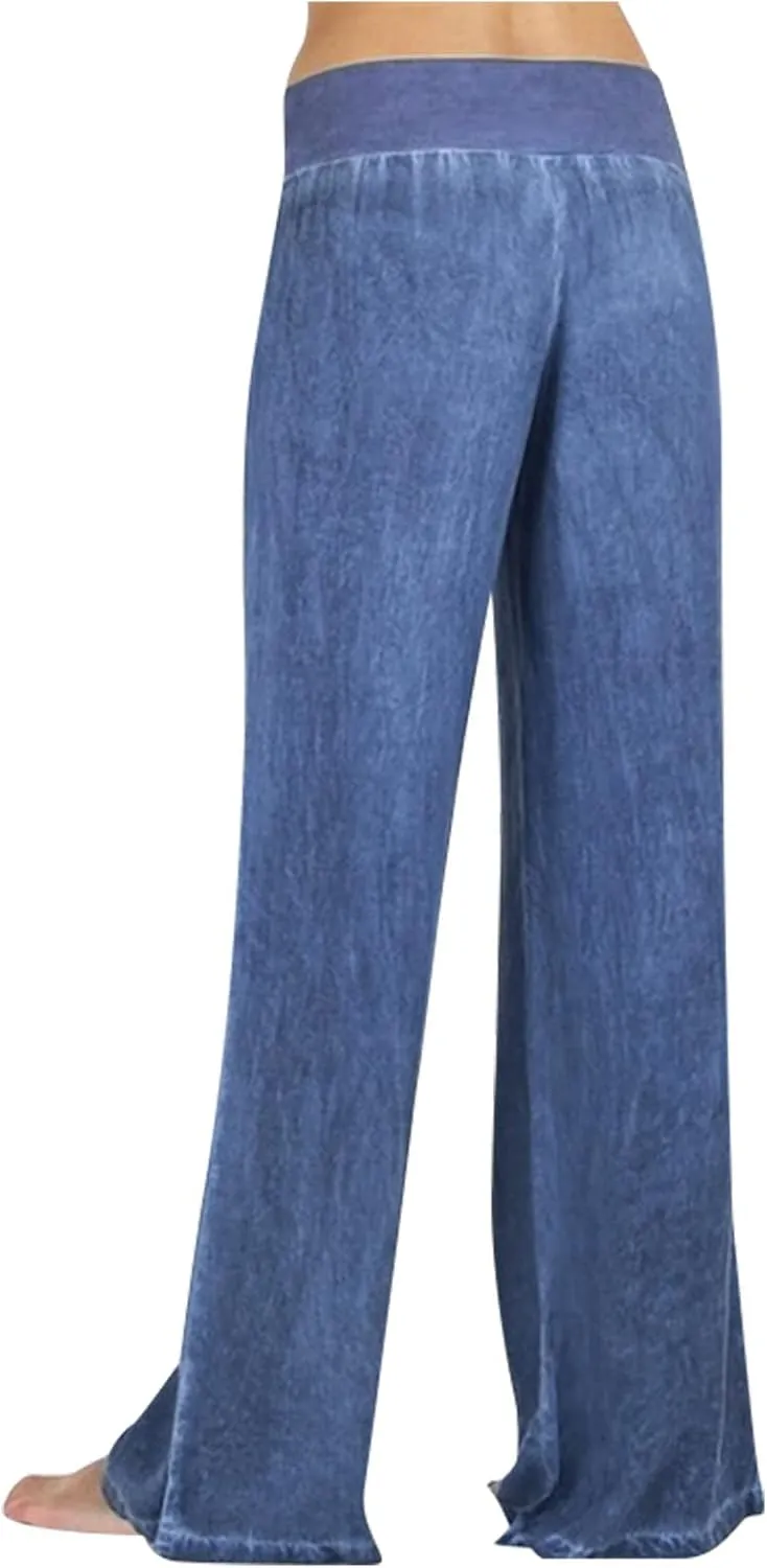 Wide Leg Pants Woman High Waisted Casual Palazzo Pants Imitation Denim Boho Trousers Loose Wide Leg Trendy Jeans