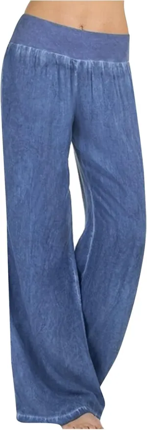 Wide Leg Pants Woman High Waisted Casual Palazzo Pants Imitation Denim Boho Trousers Loose Wide Leg Trendy Jeans