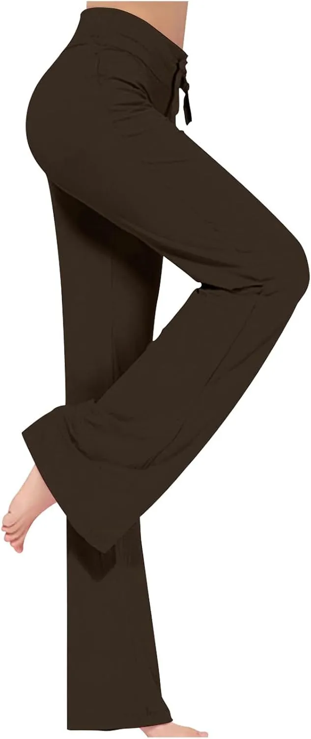 Wide Leg Yoga Pants Women Drawstring High Waist Tummy Control Lounge Trouser Bootcut Comfy Pants Gym Workout Leggings