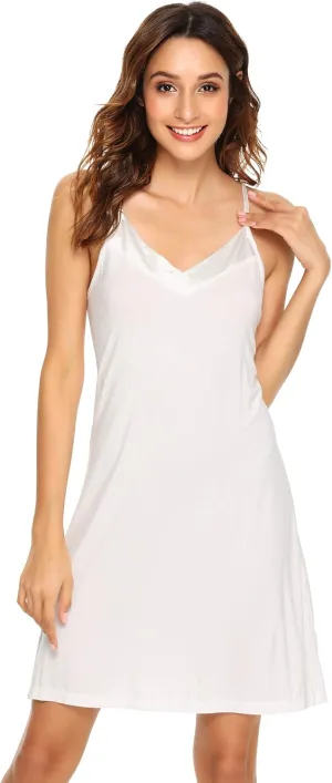 WiWi Slip Dress for Women Viscose from Bamboo Spaghetti Strap Lingerie Sexy Nightgowns Plus Size Sleep Chemise S-4X