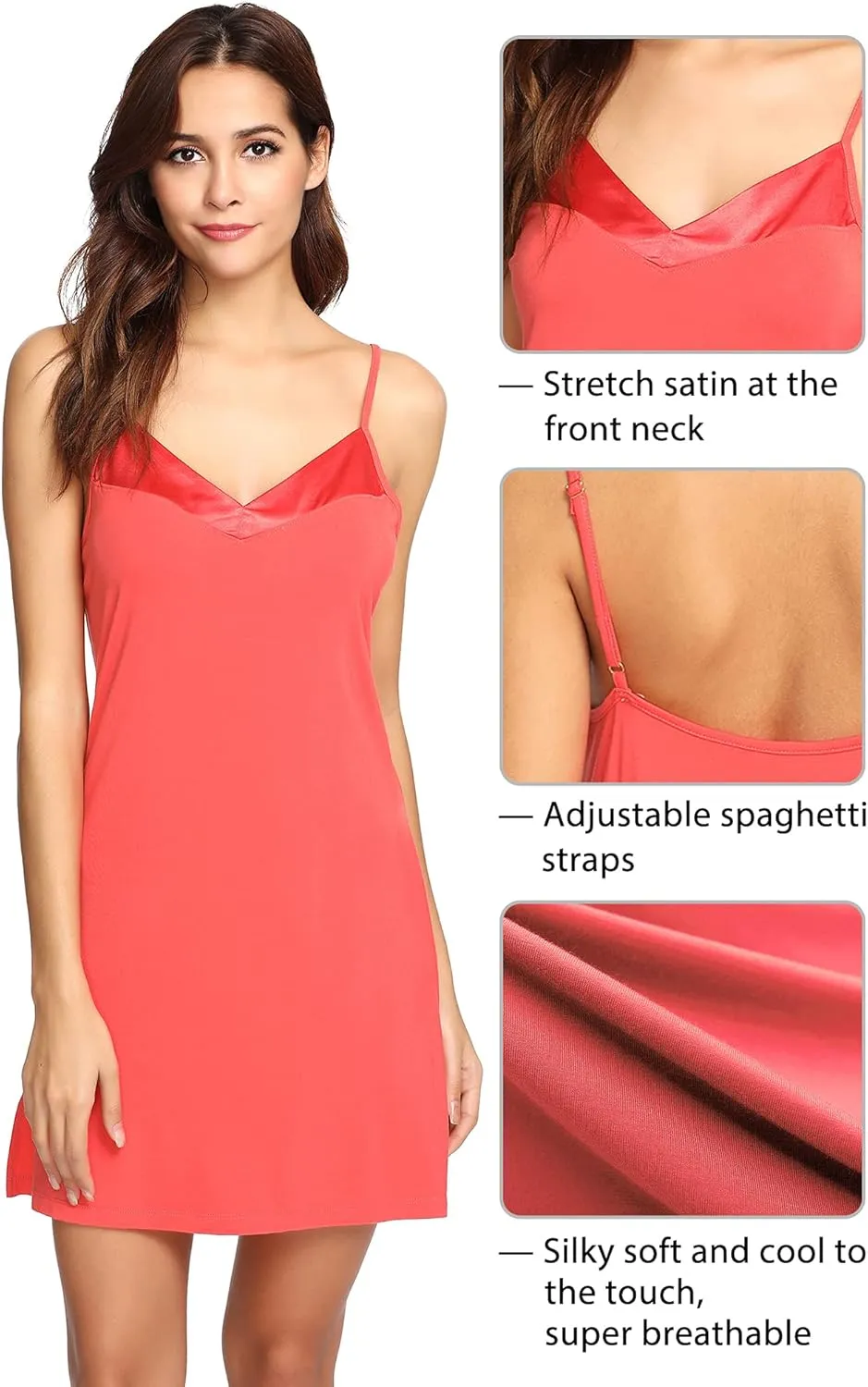 WiWi Slip Dress for Women Viscose from Bamboo Spaghetti Strap Lingerie Sexy Nightgowns Plus Size Sleep Chemise S-4X