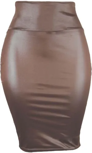 Women Bodycon Pencil Midi Skirts Elastic High Waisted Stretchy Leather Work Skirt Slim Fit Business Office Dress