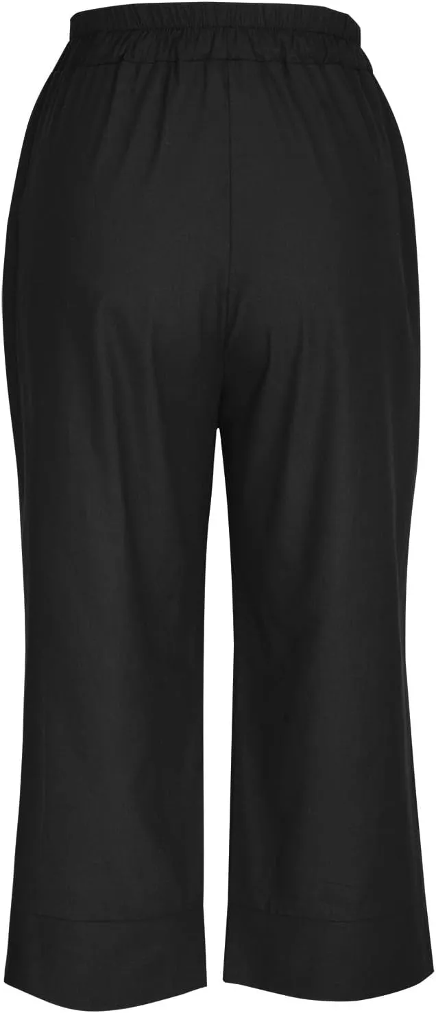 Women Capri Pants Fashion Casual Color Elastic Loose Pants Straight Wide Leg Trousers Vacation Outfits for Women