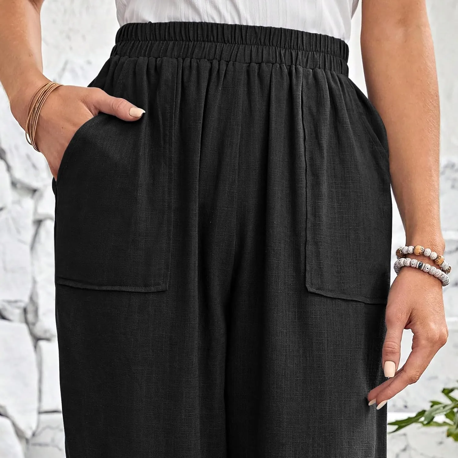 Women Capri Pants Fashion Casual Color Elastic Loose Pants Straight Wide Leg Trousers Vacation Outfits for Women