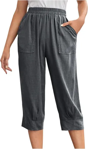 Women Capri Pants Fashion Casual Color Elastic Loose Pants Straight Wide Leg Trousers Vacation Outfits for Women