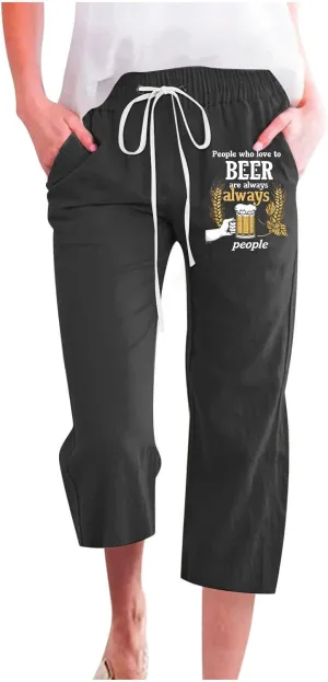 Women Capri Pants Linen 3/4 Pants Wide Leg Capris Lightweight Baggy Cropped Trousers Beach Outfits for Women