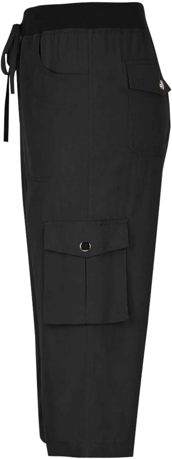 Women Cargo Capris Summer Casual Drawstring Capri Pants with Pockets Wide Leg Cropped Trouser Outdoor Hiking Pants