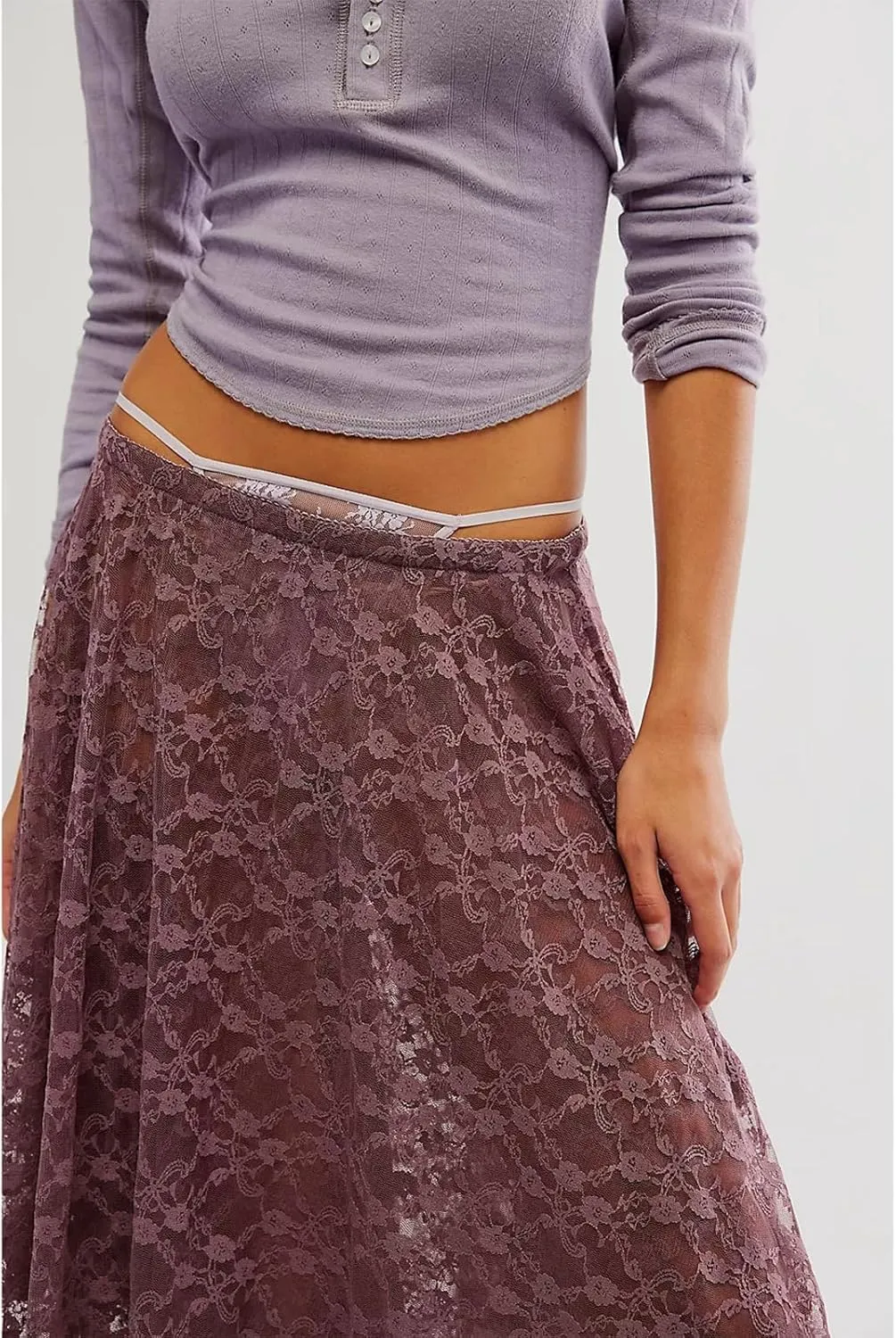Women Lace Long Skirt High Waist Ruffle Irregular Hem Layered Skirt Solid Sheer Y2k Summer Outfit