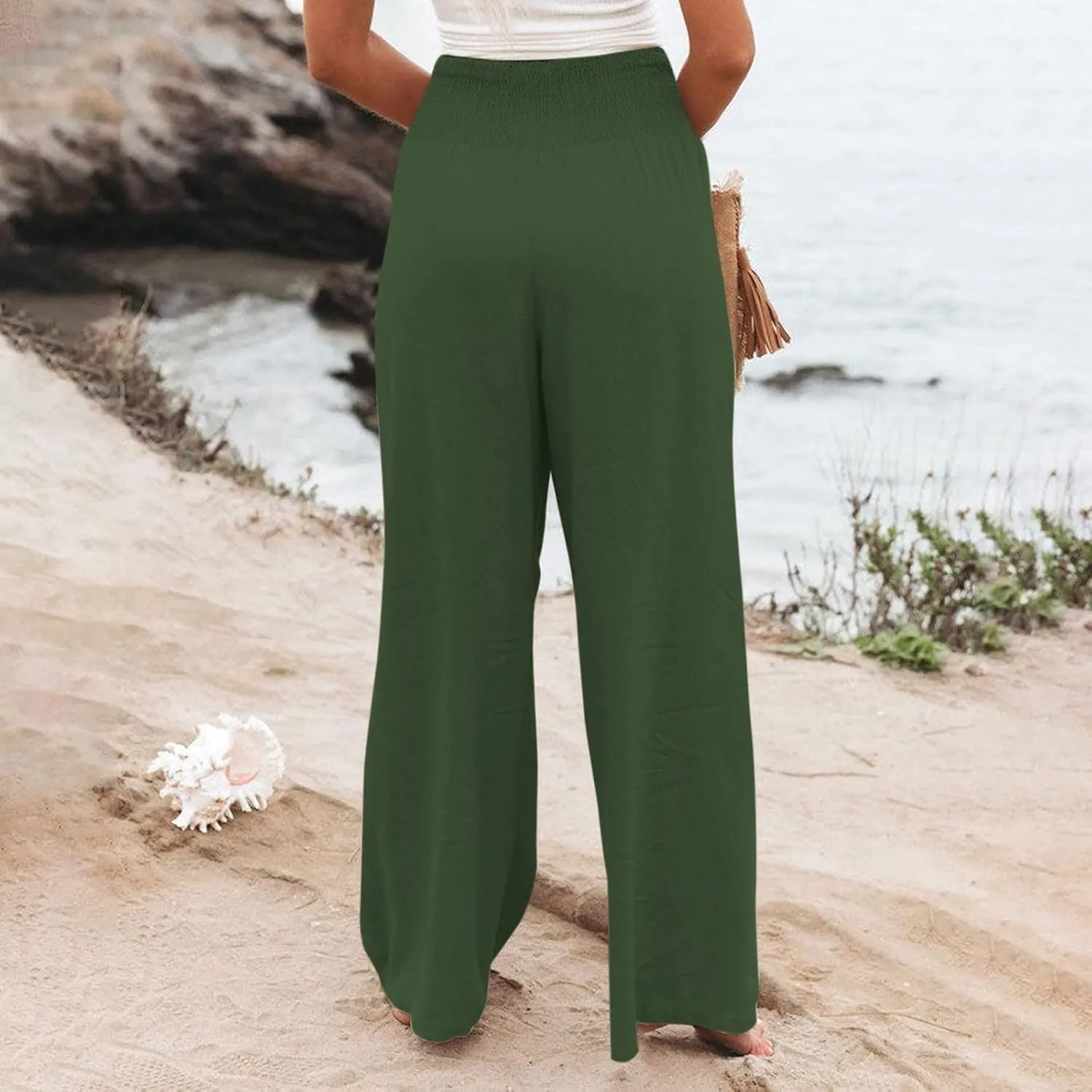 Women Linen Palazzo Pants Summer Boho Wide Leg High Waist Casual Lounge Pant 2025 Trendy Beach Travel Trousers