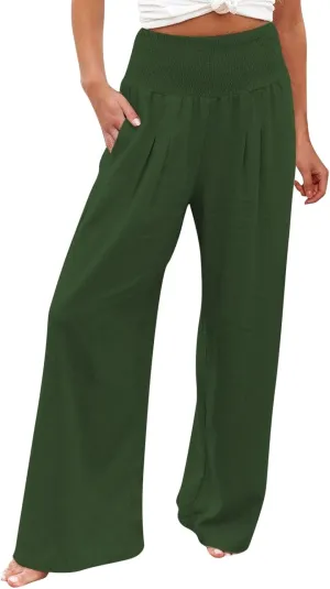 Women Linen Palazzo Pants Summer Boho Wide Leg High Waist Casual Lounge Pant 2025 Trendy Beach Travel Trousers