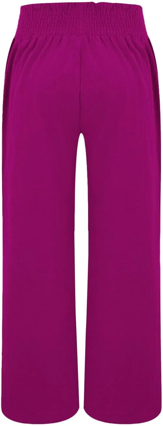 Women Linen Palazzo Pants Wide Leg High Waist Summer Casual Boho Trousers Travel Vacation Long Work