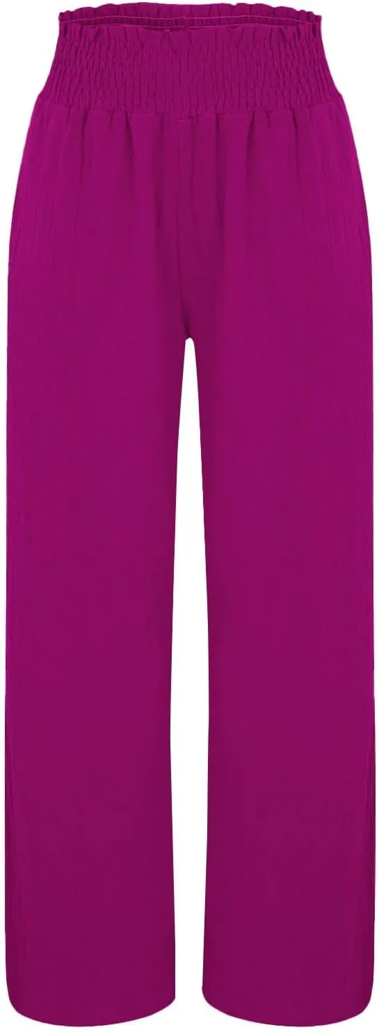 Women Linen Palazzo Pants Wide Leg High Waist Summer Casual Boho Trousers Travel Vacation Long Work