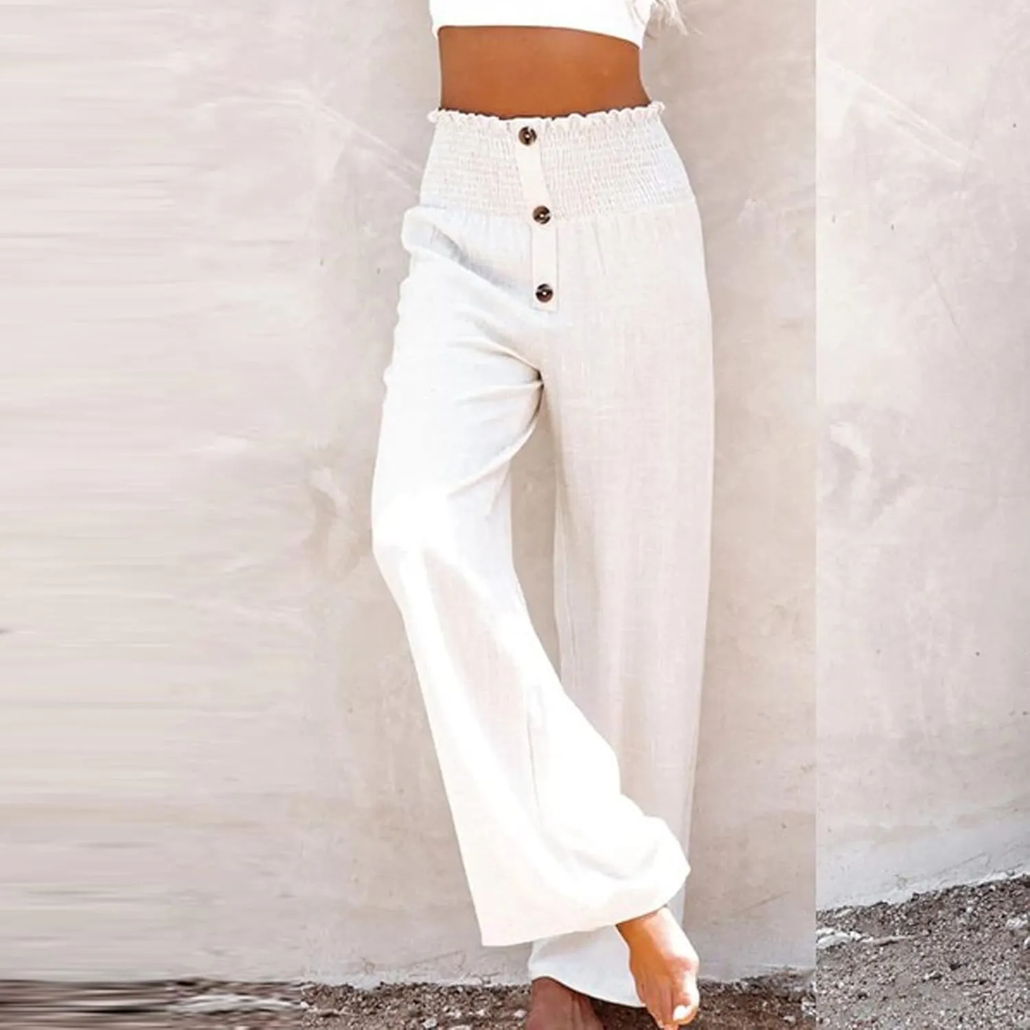 Women Linen Pants 2024 Dressy Comfy Flowy Wide Leg Pant Trouser Summer Trendy High Waisted Beach Stretch Palazzo Pant