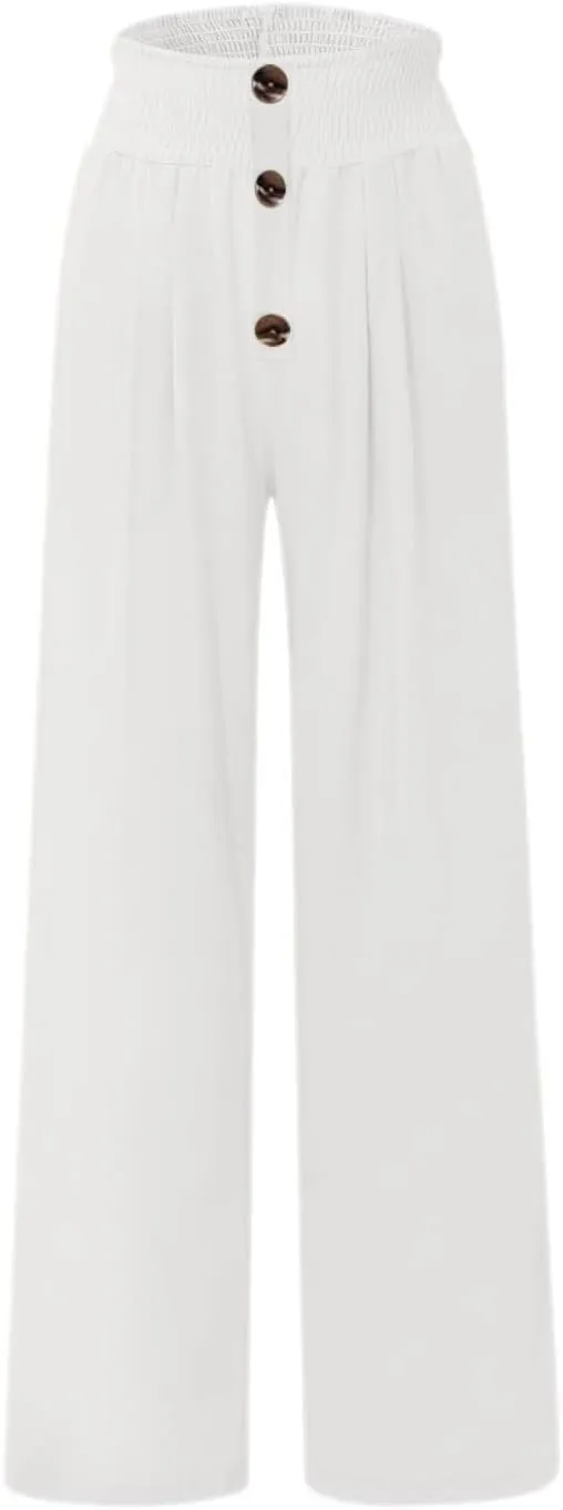 Women Linen Pants 2024 Dressy Comfy Flowy Wide Leg Pant Trouser Summer Trendy High Waisted Beach Stretch Palazzo Pant