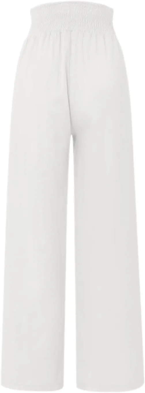 Women Linen Pants 2024 Dressy Comfy Flowy Wide Leg Pant Trouser Summer Trendy High Waisted Beach Stretch Palazzo Pant