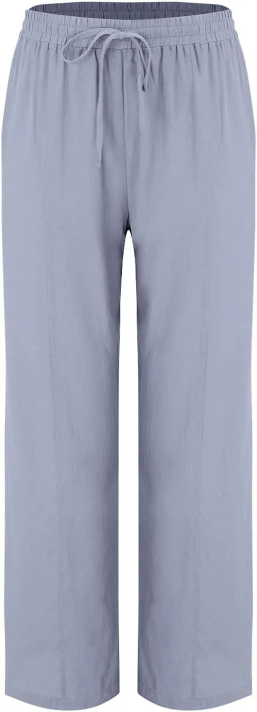 Women Linen Pants Summer Trouser Pant Cotton Blend Drawstring Elastic Waist Wide Leg Pants Women Linen Comfy Linen Pants