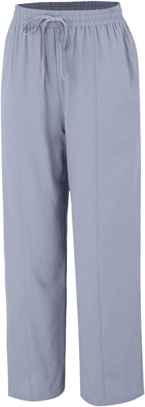 Women Linen Pants Summer Trouser Pant Cotton Blend Drawstring Elastic Waist Wide Leg Pants Women Linen Comfy Linen Pants