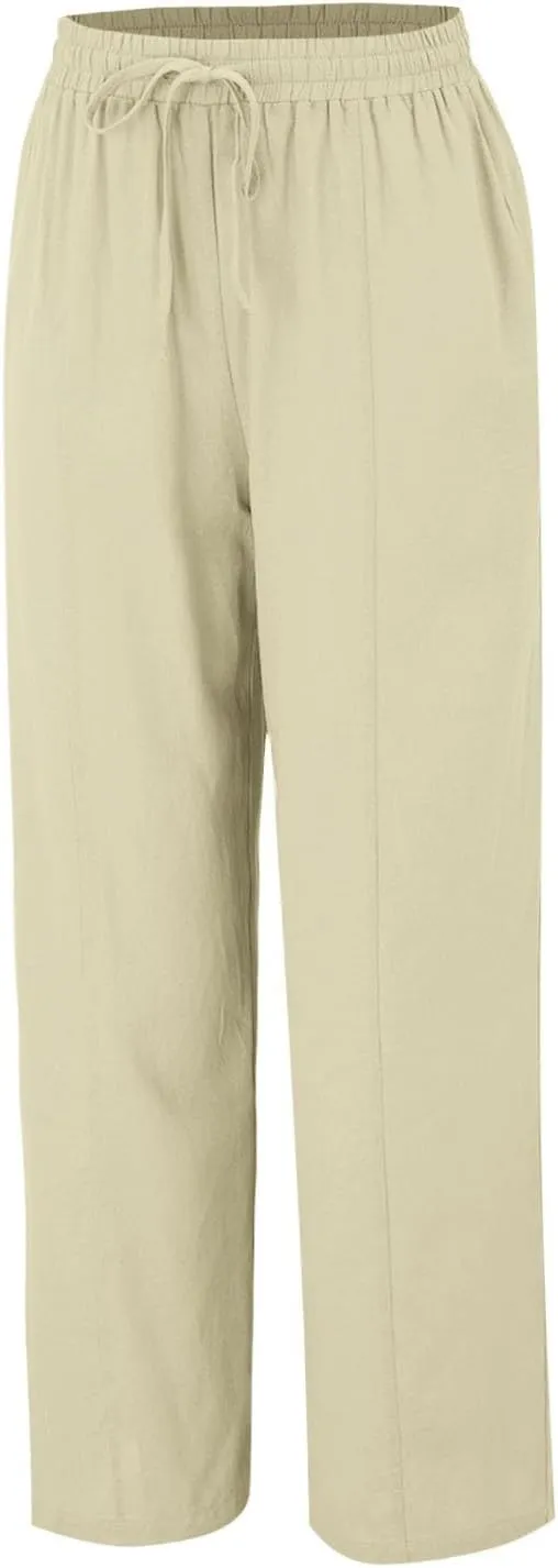 Women Linen Pants Summer Trouser Pant Cotton Blend Drawstring Elastic Waist Wide Leg Pants Women Linen Comfy Linen Pants