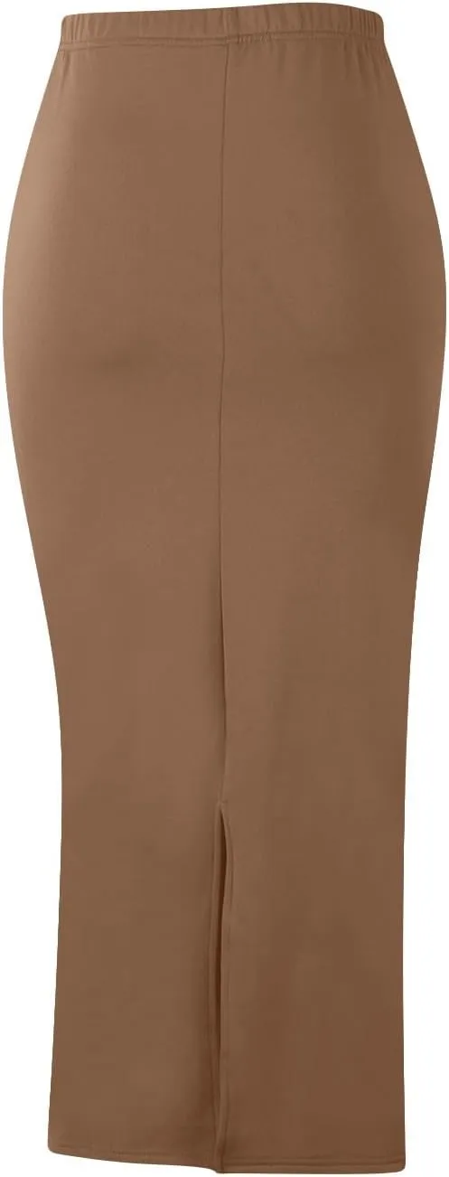 Women Office Work Pencil Skirts Stretch Slim Fit High Waisted Bodycon Skirt Elegant Solid Color Business Dress