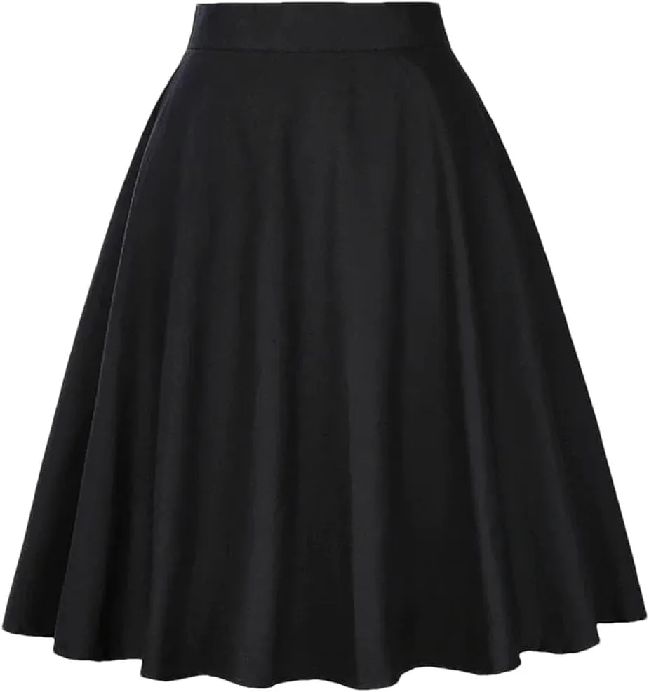 Women Pleated Skirt High Waist Retro Midi Solid Color Slim fit Casual Skirts