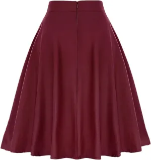 Women Pleated Skirt High Waist Retro Midi Solid Color Slim fit Casual Skirts
