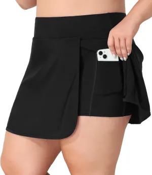 Women Plus Size Swim Skirt Tummy Control Split Swimsuit Bottom High Waisted Swim Suit Skirt with Pockets
