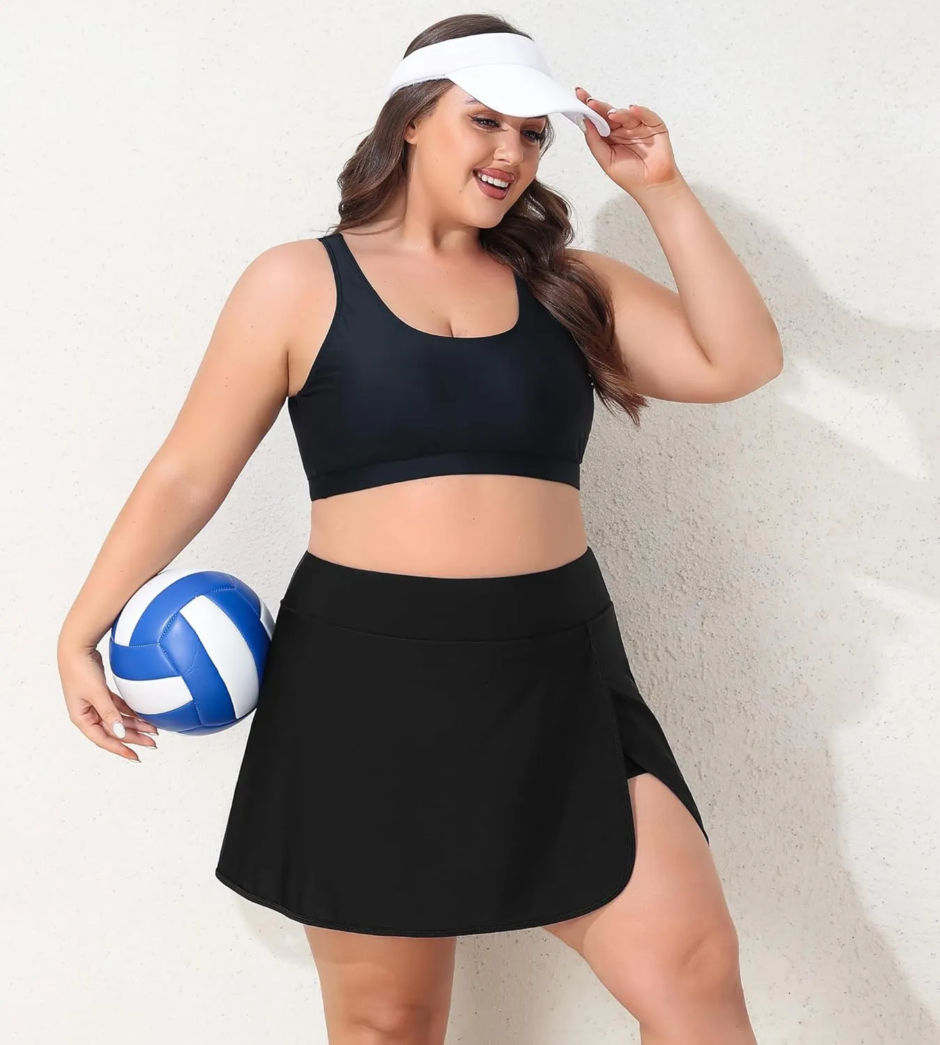Women Plus Size Swim Skirt Tummy Control Split Swimsuit Bottom High Waisted Swim Suit Skirt with Pockets