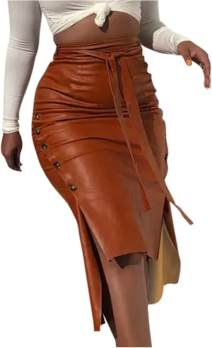 Women Split Work Midi Skirts Elastic High Waisted Bodycon Pencil Skirt Elegant Slim Fit Business Dress