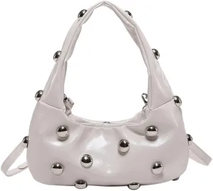 Women Studded Shoulder Bag Pu Leather Rivet Handbag Trendy Underarm Purses Fashion Hobo Bag 2025
