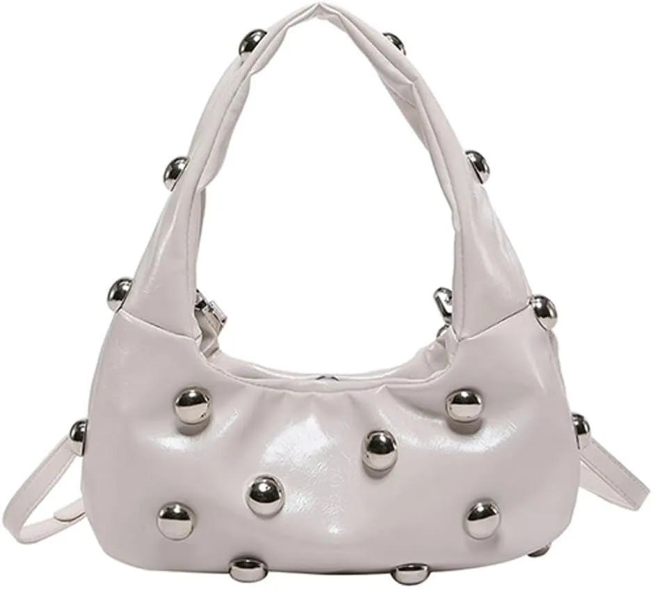 Women Studded Shoulder Bag Pu Leather Rivet Handbag Trendy Underarm Purses Fashion Hobo Bag 2025