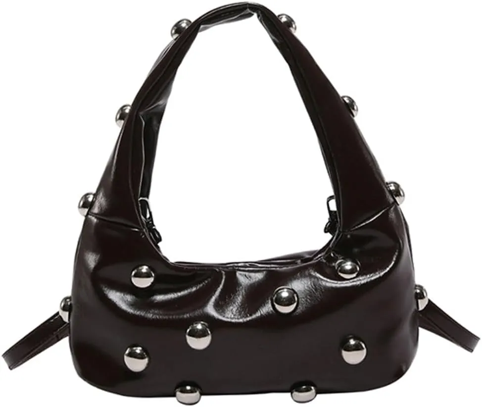 Women Studded Shoulder Bag Pu Leather Rivet Handbag Trendy Underarm Purses Fashion Hobo Bag 2025