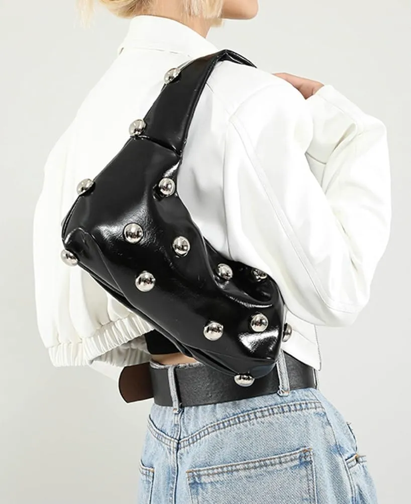 Women Studded Shoulder Bag Pu Leather Rivet Handbag Trendy Underarm Purses Fashion Hobo Bag 2025